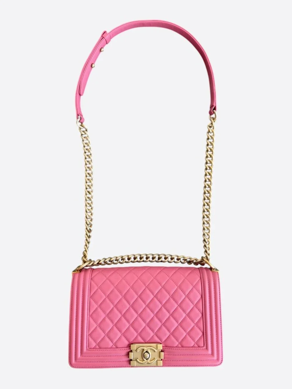 Chanel Pink Quilted Lambskin Medium Boy Bag